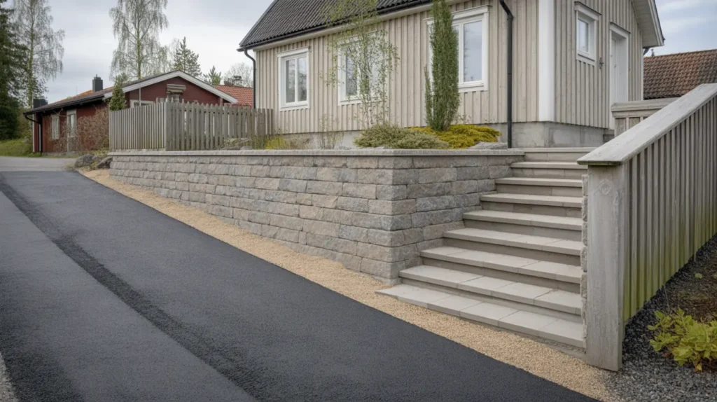 uppf rande av st dmur och entr trappa i jakobsberg j rf lla