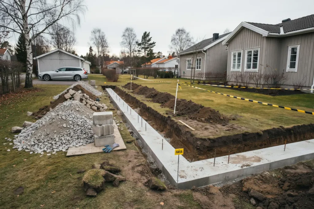 schakt och grundl ggning f r villatillbyggnad i jakobsberg j rf lla